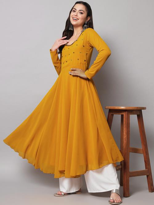 women mustard long sleeve flared kurta - 21574663 - Very Small Image - 1