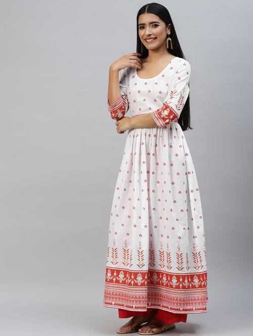 women white printed round neck flared kurta - 21574688 - Very Small Image - 1