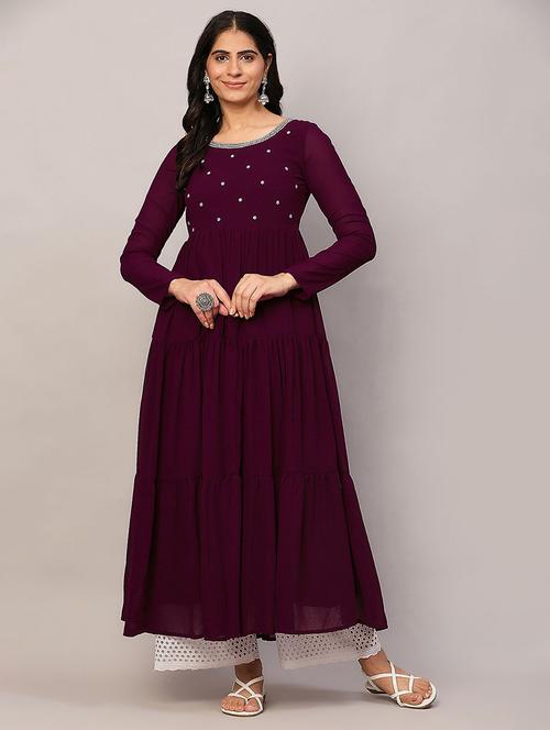 women purple long sleeve tiered kurta - 21574736 - Very Small Image - 1
