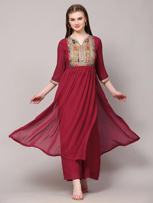 women pink notch neck kurta palazzo set - 21574772 - Very Small Image - 1