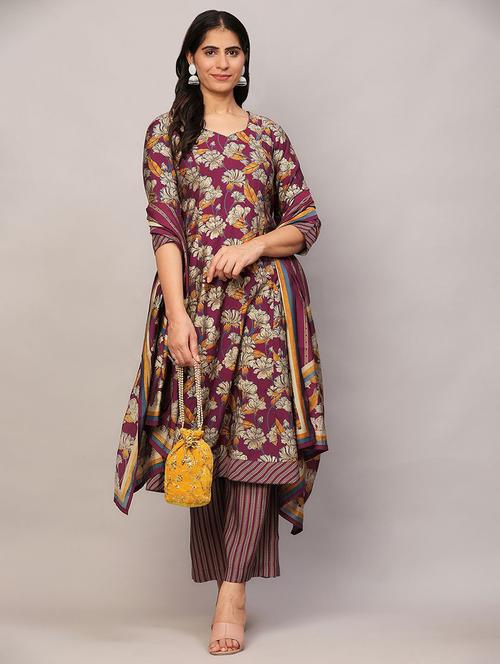 women floral kurta palazzo set with dupatta - 21574800 - Very Small Image - 1
