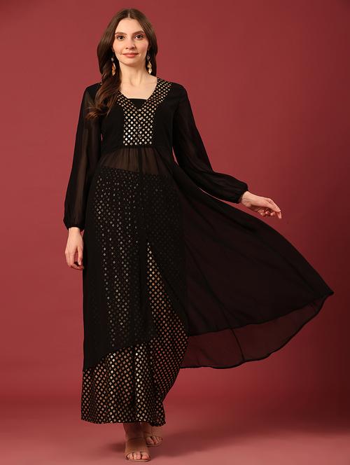 women black foil print kurta palazzo set - 21574816 - Very Small Image - 1