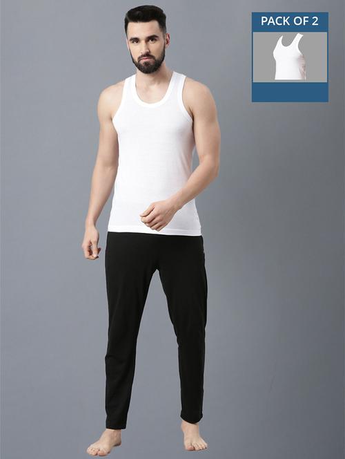 men pack of 2 solid white cotton vest - 21575434 - Very Small Image - 1