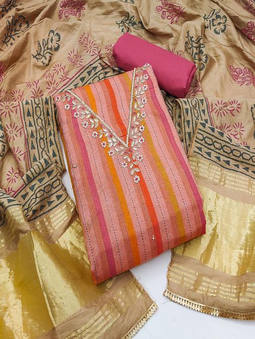 women striped unstitched suit set with dupatta - 21576473 - Very Small Image - 1