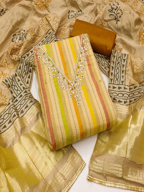 women striped unstitched suit set with dupatta - 21576475 - Very Small Image - 1