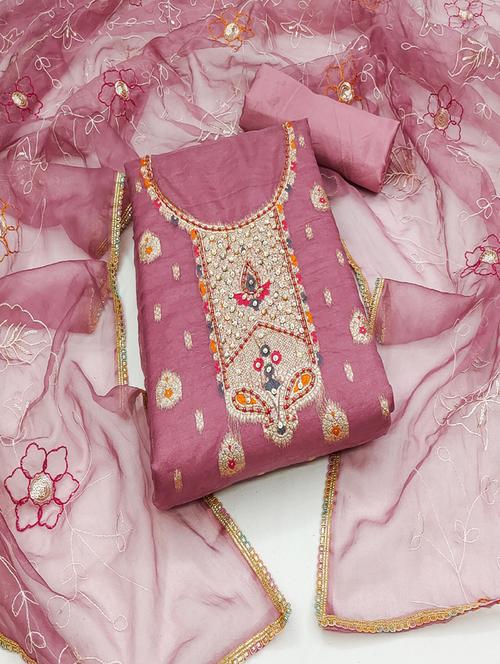 women embellished zari work unstitched suit set - 21576485 - Very Small Image - 1