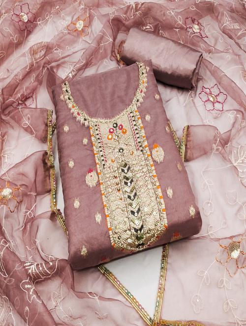 women embellished zari work unstitched suit set - 21576495 - Very Small Image - 1
