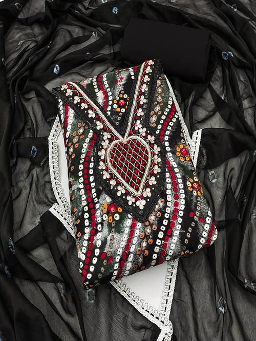 women embellished bandhani printed unstitched suit set - 21576553 - Very Small Image - 1