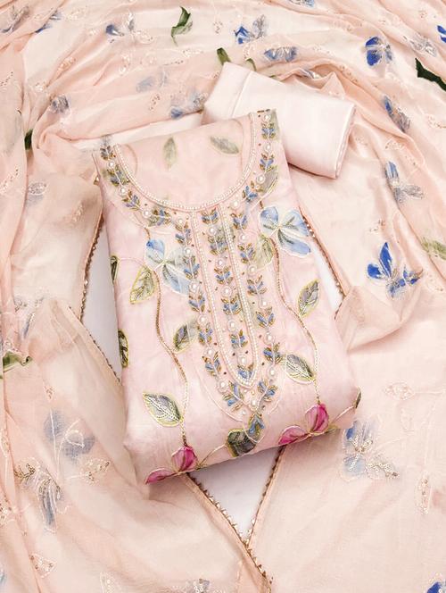 women embellished floral unstitched suit set - 21576583 - Very Small Image - 1
