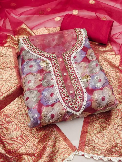 women embellished floral unstitched suit set - 21576608 - Very Small Image - 1