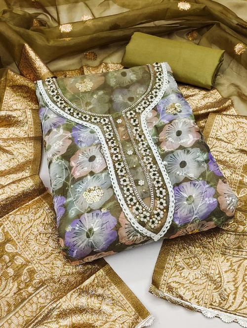 women embellished floral unstitched suit set - 21576611 - Very Small Image - 1