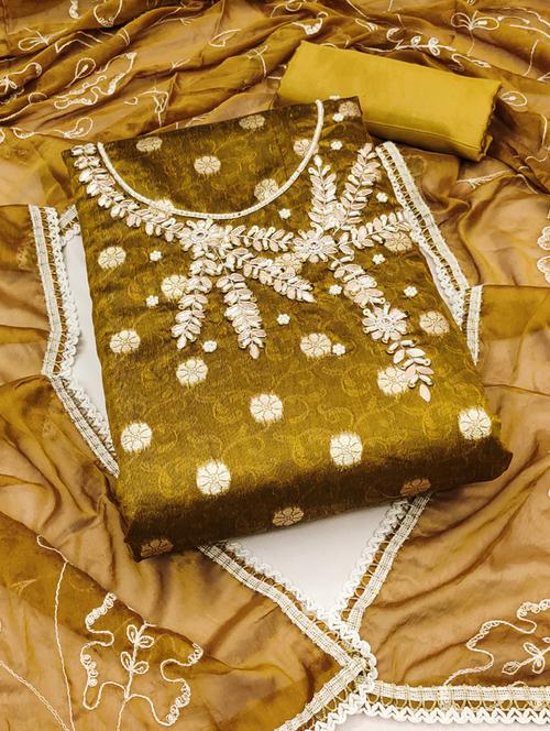 women self design zari work unstitched suit set - 21576623 - Very Small Image - 1