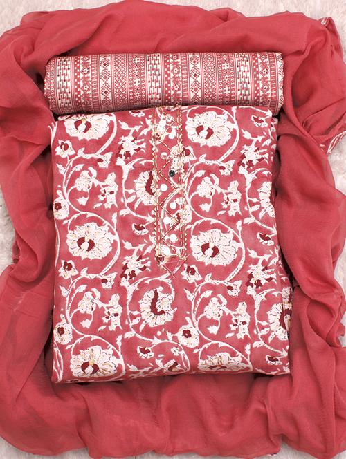 women floral 3-piece unstitched dress material - 21576841 - Very Small Image - 1