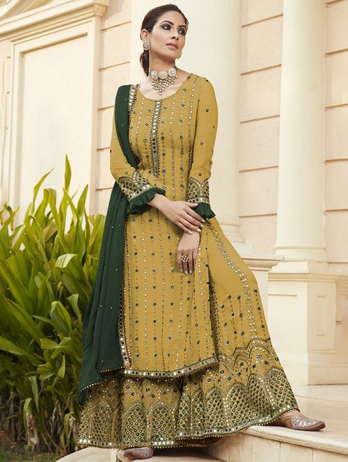 women mirror work unstitched suit set - 21576966 - Very Small Image - 1