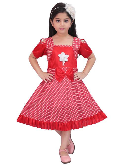 girls polka dot printed short sleeves frock - 21577408 - Very Small Image - 1