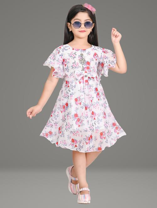 girls floral printed round neck a-line dress - 21577421 - Very Small Image - 1