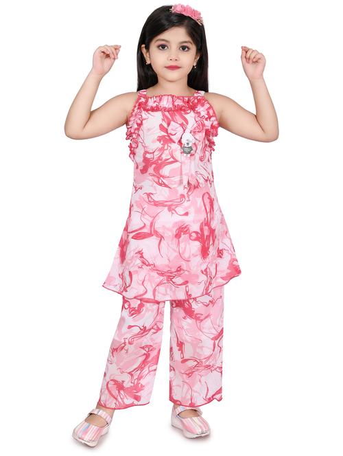 girls printed sleeveless kurta & pant set - 21577470 - Very Small Image - 1