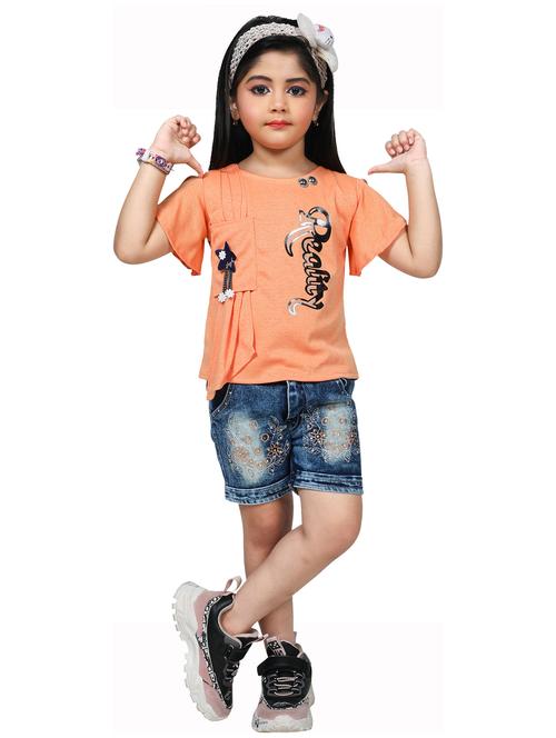 girls printed round neck top & shorts set - 21577529 - Very Small Image - 1