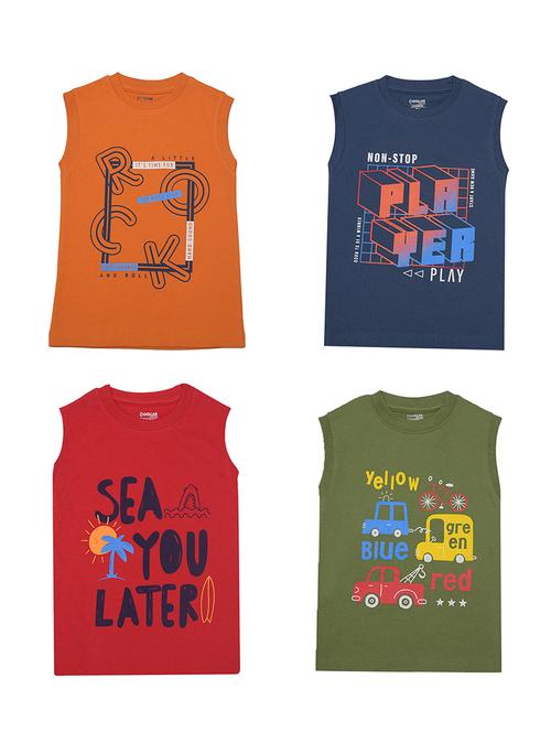 boys pack of 4 round neck printed sleeveless t-shirt - 21577867 - Very Small Image - 1