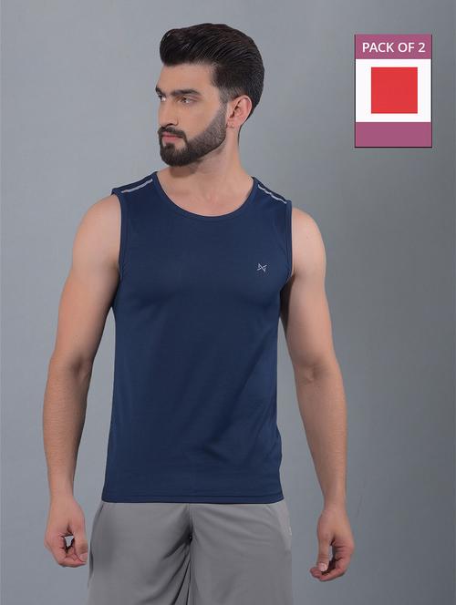 men pack of 2 solid regular fit sleeveless sports t-shirts - 21578239 - Very Small Image - 1
