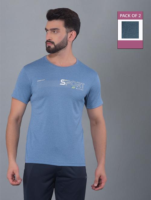 men pack of 2 chest printed regular fit short sleeves sports t-shirts - 21578306 - Very Small Image - 1