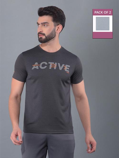 men pack of 2 chest printed regular fit short sleeves sports t-shirts - 21578308 - Very Small Image - 1