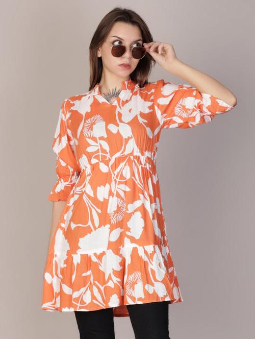 orange cotton fit & flare dress - 21578496 - Very Small Image - 1