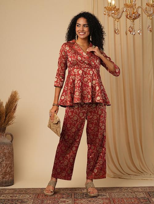 women maroon foil printed co-ord set - 21579817 - Very Small Image - 1