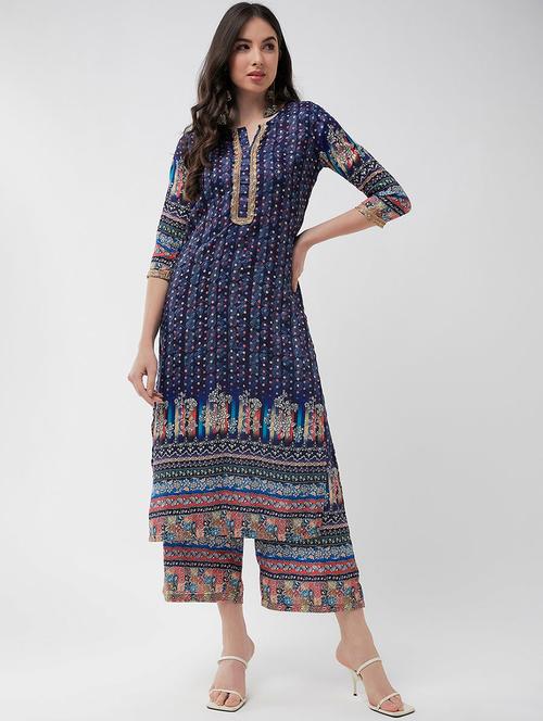 women navy blue printed kurta palazzo set - 21580861 - Very Small Image - 1