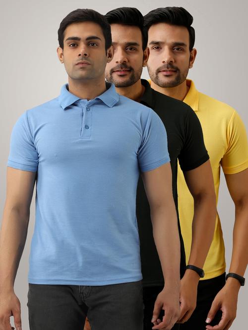 pack of 3 men's slim fit plain short sleeve polo t-shirts - 21581474 - Very Small Image - 1