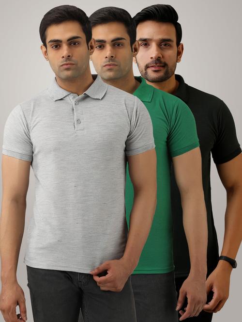 pack of 3 men's slim fit plain short sleeve polo t-shirts - 21581544 - Very Small Image - 1