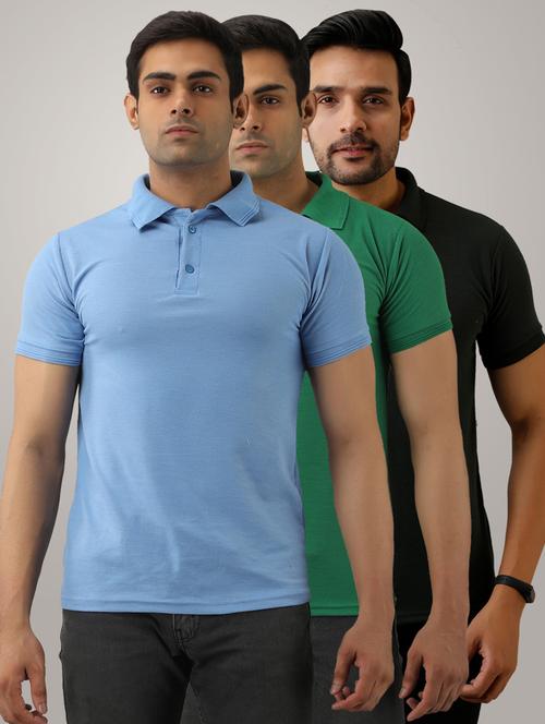 pack of 3 men's slim fit plain short sleeve polo t-shirts - 21581547 - Very Small Image - 1
