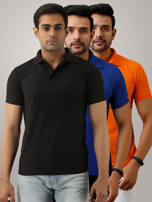 pack of 3 men's slim fit plain short sleeve polo t-shirts - 21581593 - Very Small Image - 1