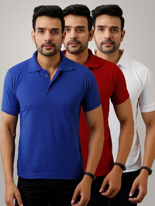 pack of 3 men's slim fit plain short sleeve polo t-shirts - 21581601 - Very Small Image - 1