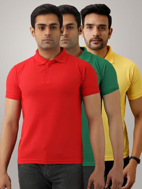 pack of 3 men's slim fit plain short sleeve polo t-shirts - 21581608 - Very Small Image - 1
