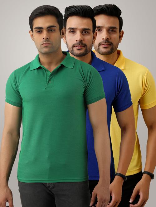 pack of 3 men's slim fit plain short sleeve polo t-shirts - 21581609 - Very Small Image - 1