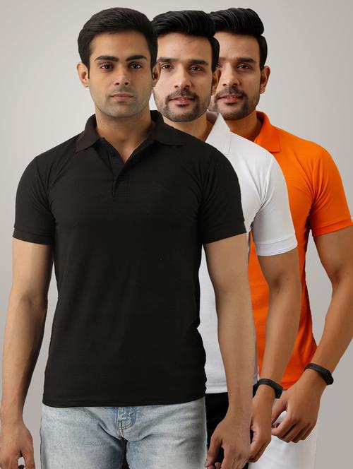 pack of 3 men's slim fit plain short sleeve polo t-shirts - 21581626 - Very Small Image - 1