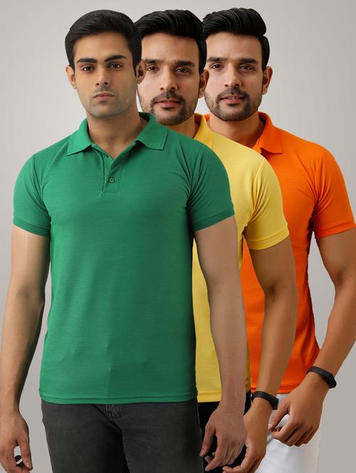 pack of 3 men's slim fit plain short sleeve polo t-shirts - 21581634 - Very Small Image - 1
