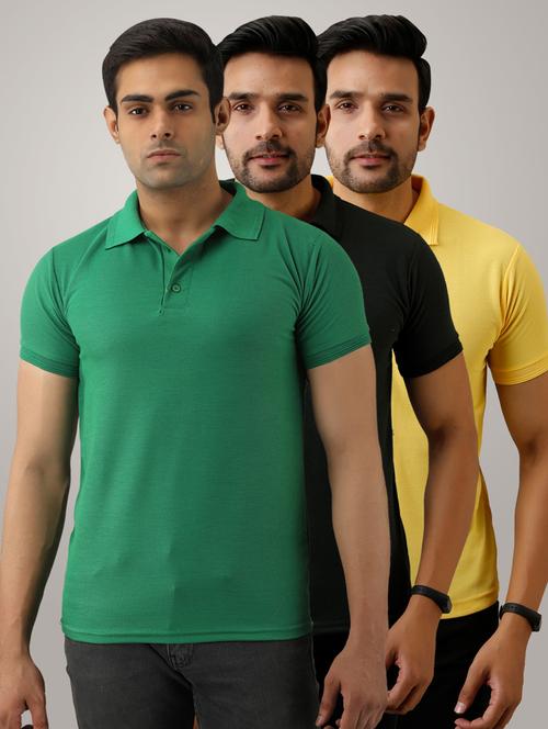 pack of 3 men's slim fit plain short sleeve polo t-shirts - 21581671 - Very Small Image - 1
