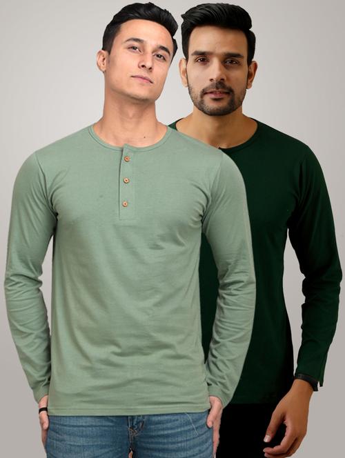 pack of 2 men's slim fit plain long sleeve henley neck t-shirts - 21582015 - Very Small Image - 1