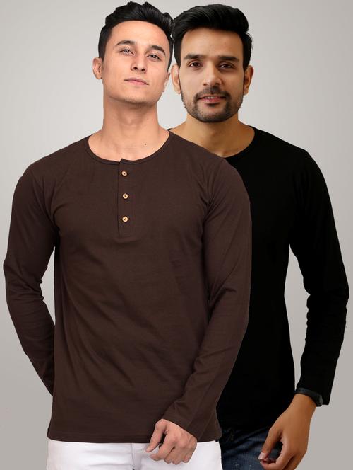 pack of 2 men's slim fit plain long sleeve henley neck t-shirts - 21582017 - Very Small Image - 1