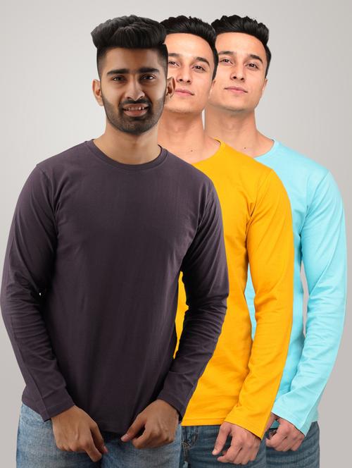 pack of 3 men's slim fit plain long sleeve crew neck t-shirts - 21582071 - Very Small Image - 1