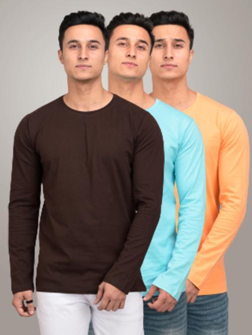 men pack of 3 solid slim fit long sleeves combo t-shirts - 21582094 - Very Small Image - 1