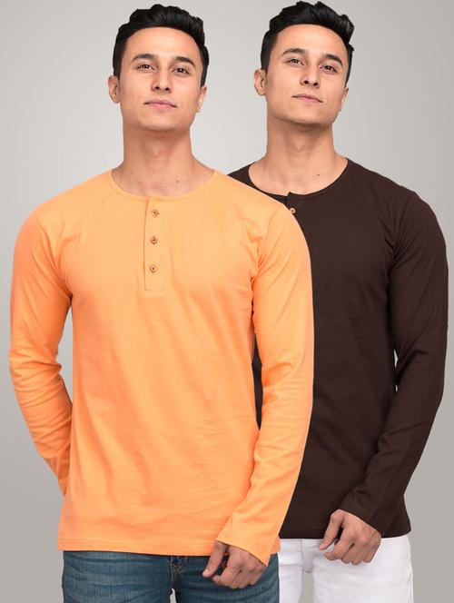 men pack of 2 solid slim fit long sleeves combo t-shirts - 21582124 - Very Small Image - 1