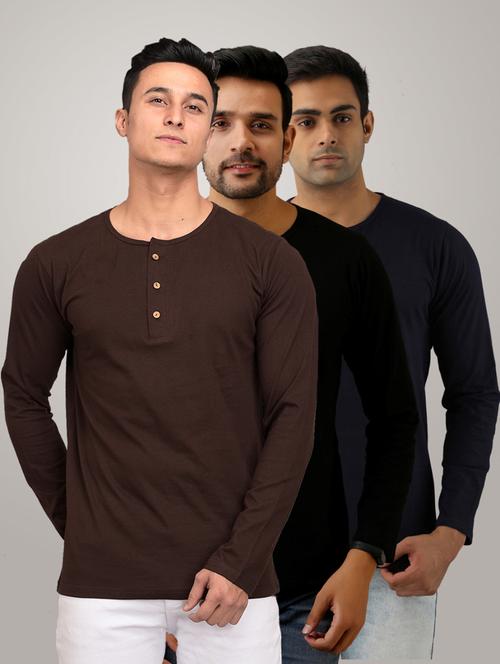 men pack of 3 solid slim fit long sleeves combo t-shirts - 21582135 - Very Small Image - 1