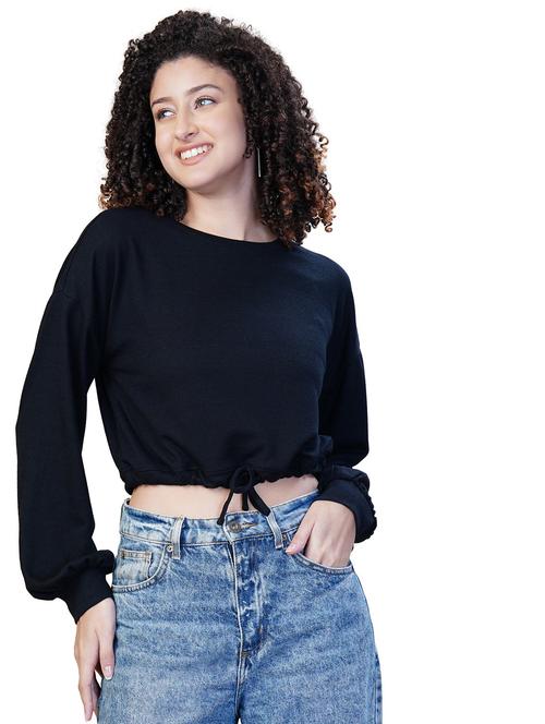 women solid long sleeve crop top - 21582177 - Very Small Image - 1