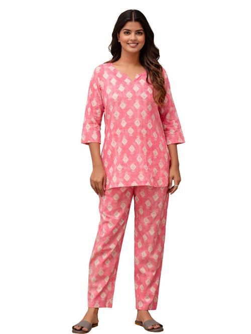 women notch neck printed pyjama nightwear set - 21582330 - Very Small Image - 1
