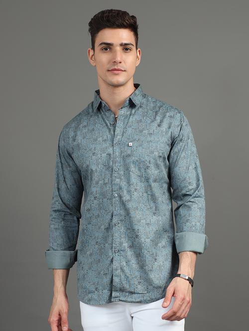 men long sleeves printed casual shirt - 21582496 - Very Small Image - 1