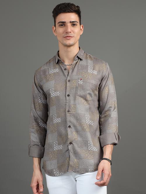 men printed long sleeve casual shirt - 21582729 - Very Small Image - 1