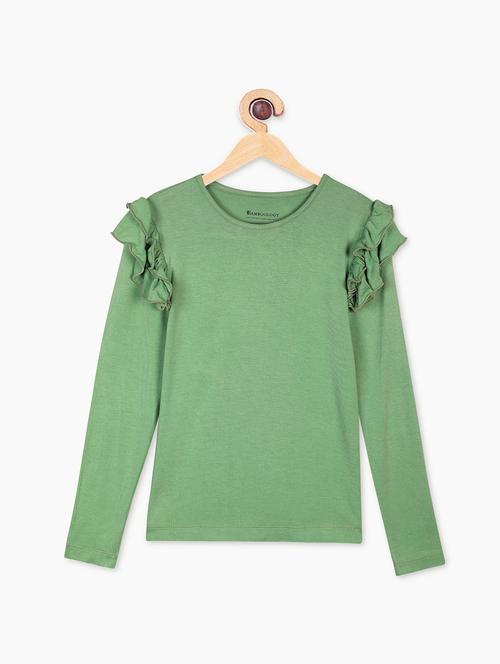girls solid ruffle detailed long sleeves top - 21583537 - Very Small Image - 1